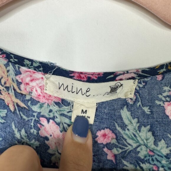 2/$24 Mine Henley Flutter Sleeve Mini Dress Floral Print Blue Medium #A0485 TRB3 - Picture 5 of 7